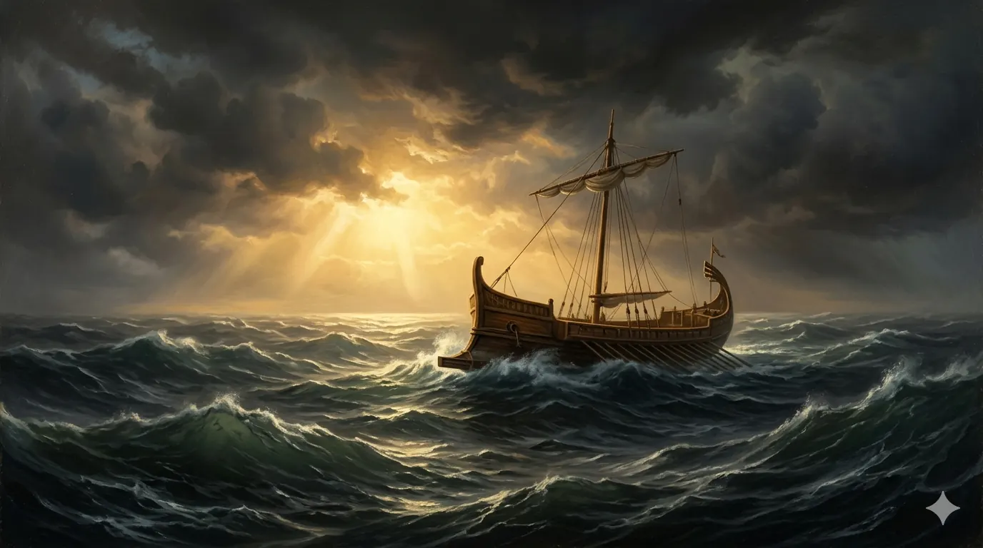 Representación de la barca de Pedro en la tempestad